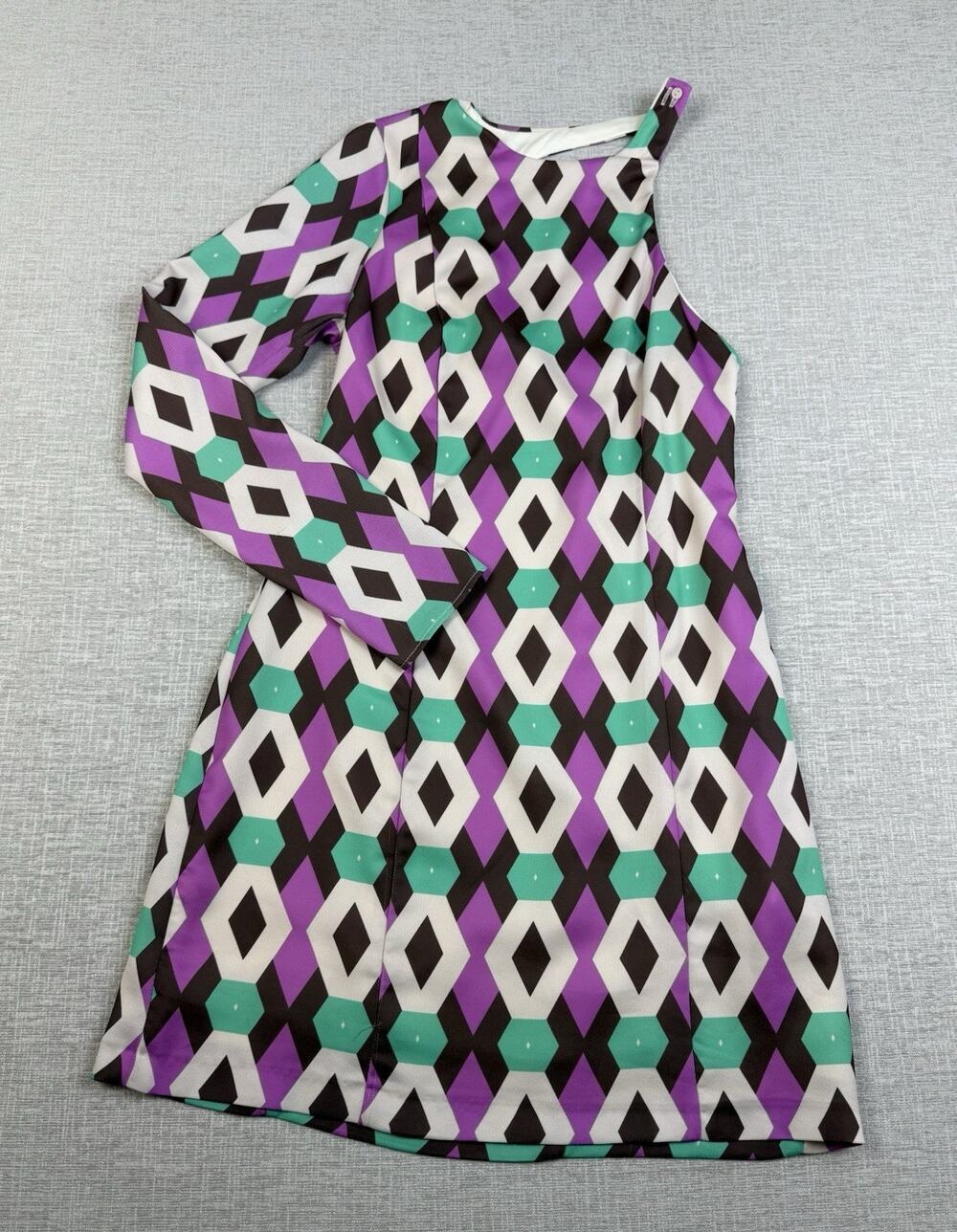 Zara Women’s XS One Shoulder Mini Dress Geometric Print Purple Green